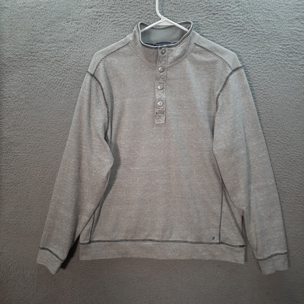 Tommy Bahama Sweater Adult Large Gray Henley Snap Sweatshirt Preppy Golf Mens *